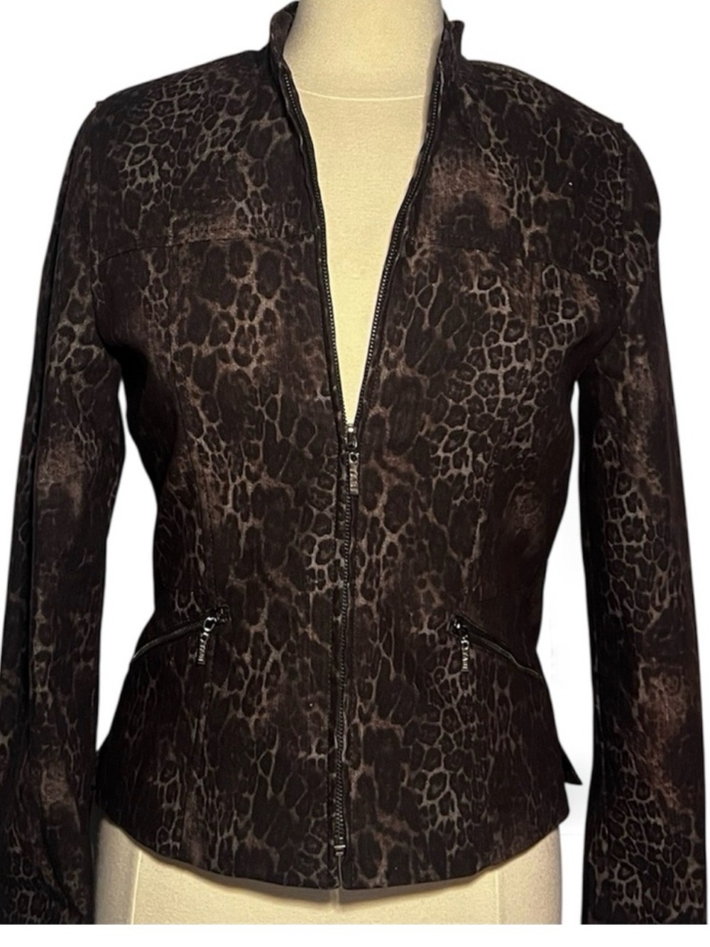 90s style chic vintage Brown Leopard-Print Zip Jacket